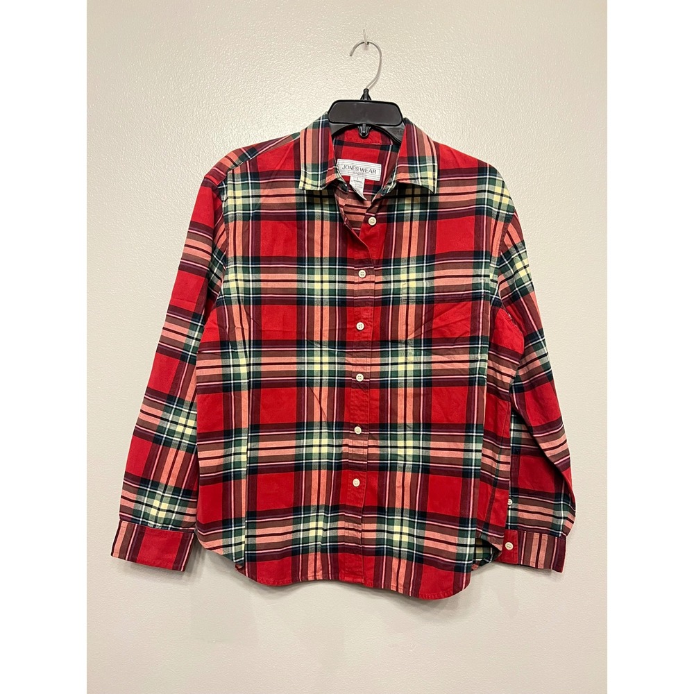 Vintage Jones Wear Sport Red Plaid Collared Button Down Shirt Preppy Womens L